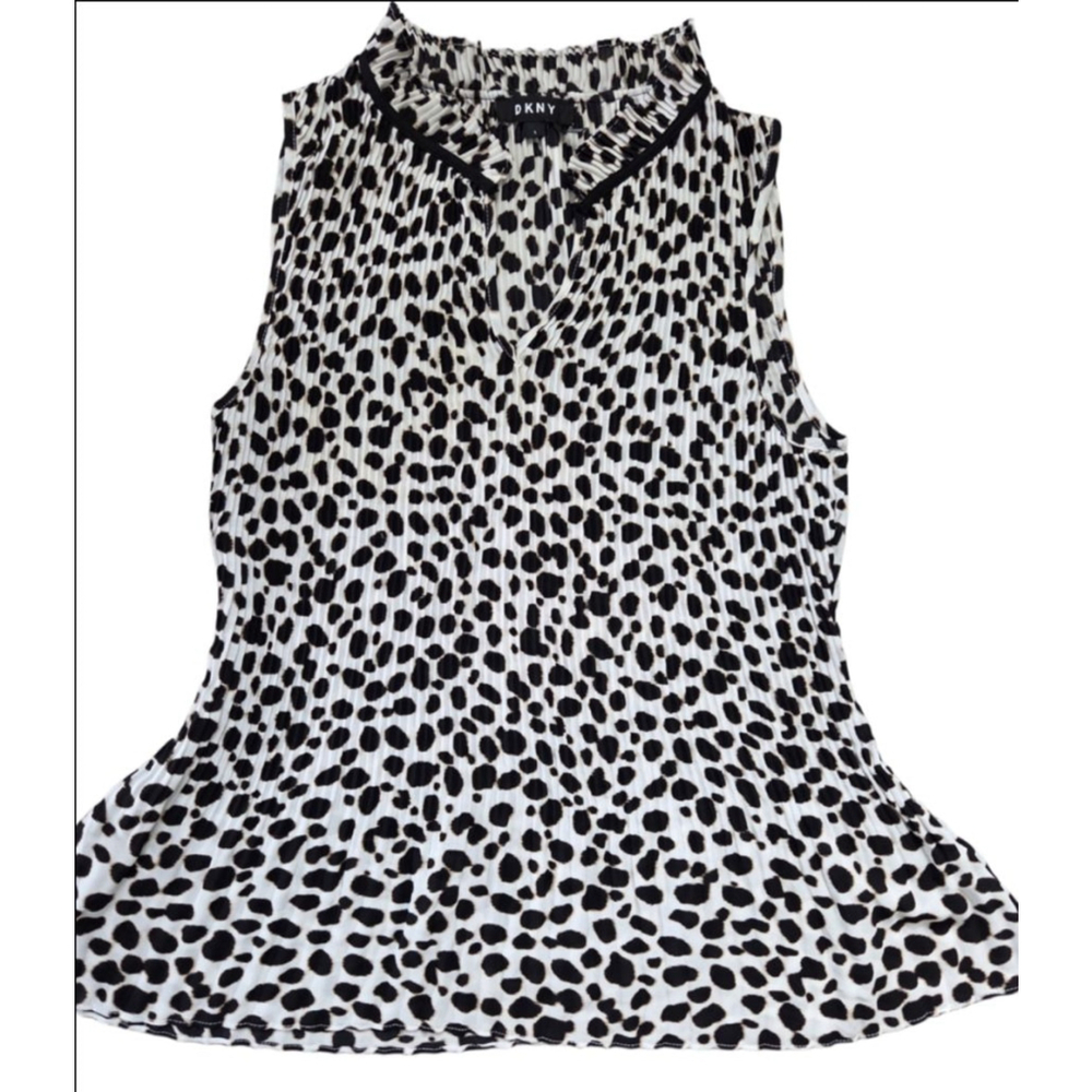 Women's DKNY Tank Top L White Black Leopard Print